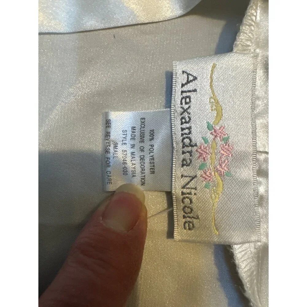 VTG Alexandra Nicole Ivory Satin Beaded Robe Embroidered Front Sheer Sleeves Sma - Picture 4 of 5
